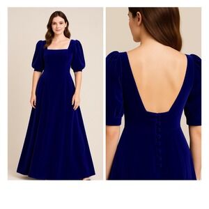 Vintage Bluff Women's Velvet Button Back Dress Blue Size‎ S Whimsical romantic